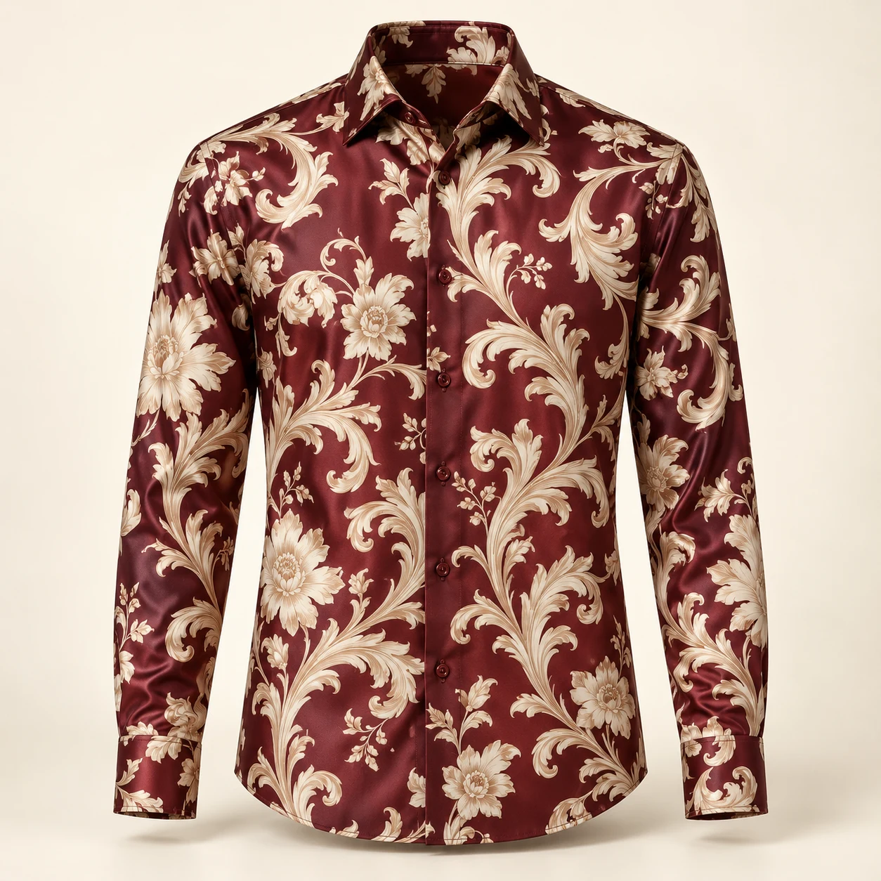 Bordeaux Flourish Silk Shirt — Bordeaux / Ivory
