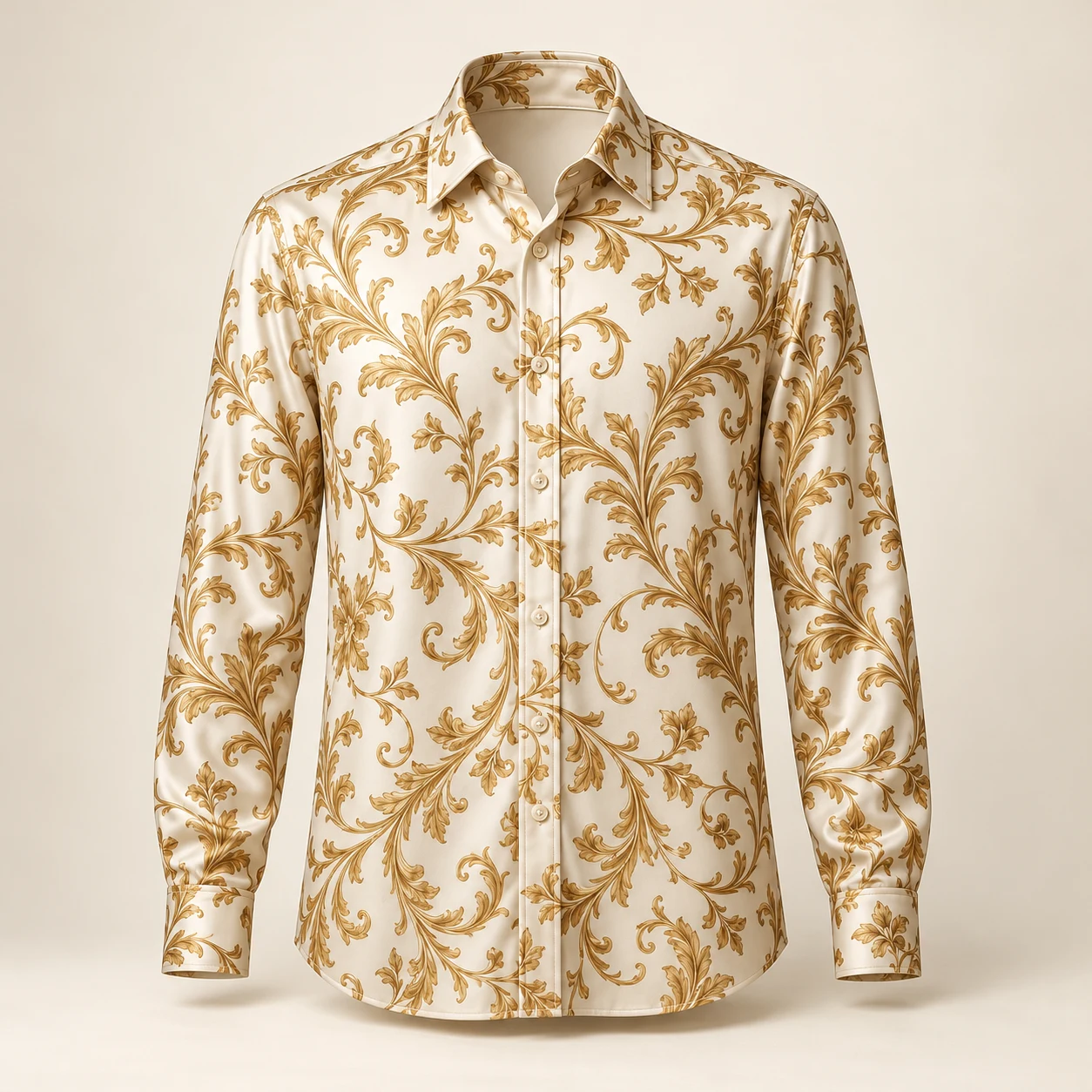 Ivory Arabesque Silk Shirt — Ivory / Antique Gold