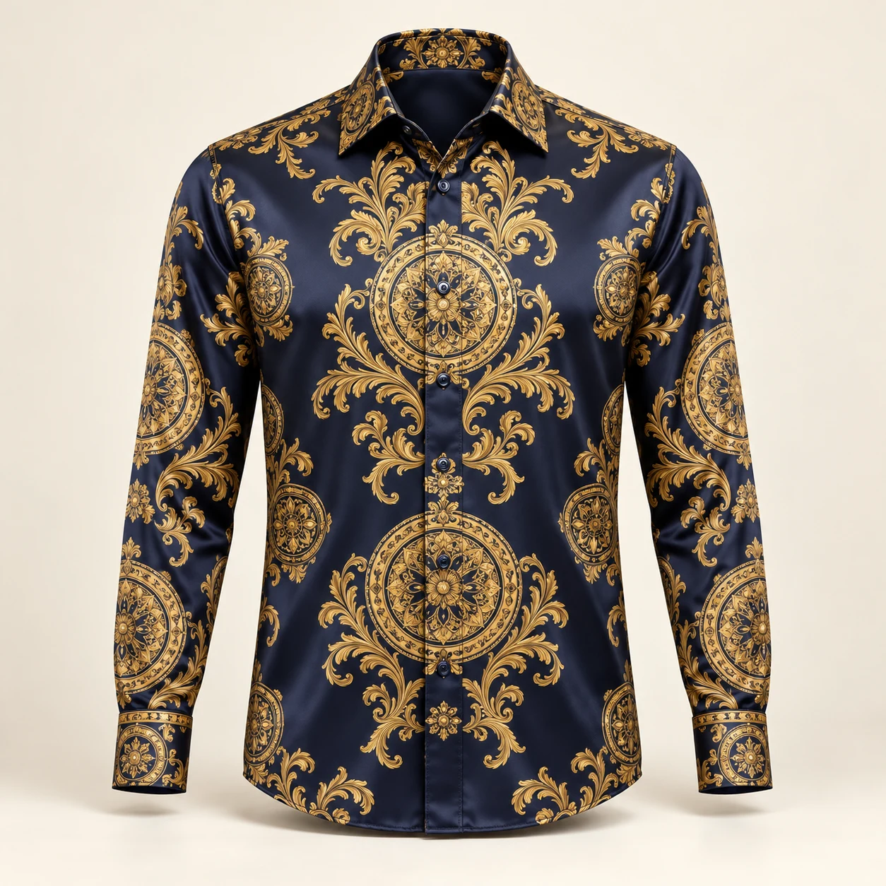 Midnight Medallion long-sleeve silk twill shirt