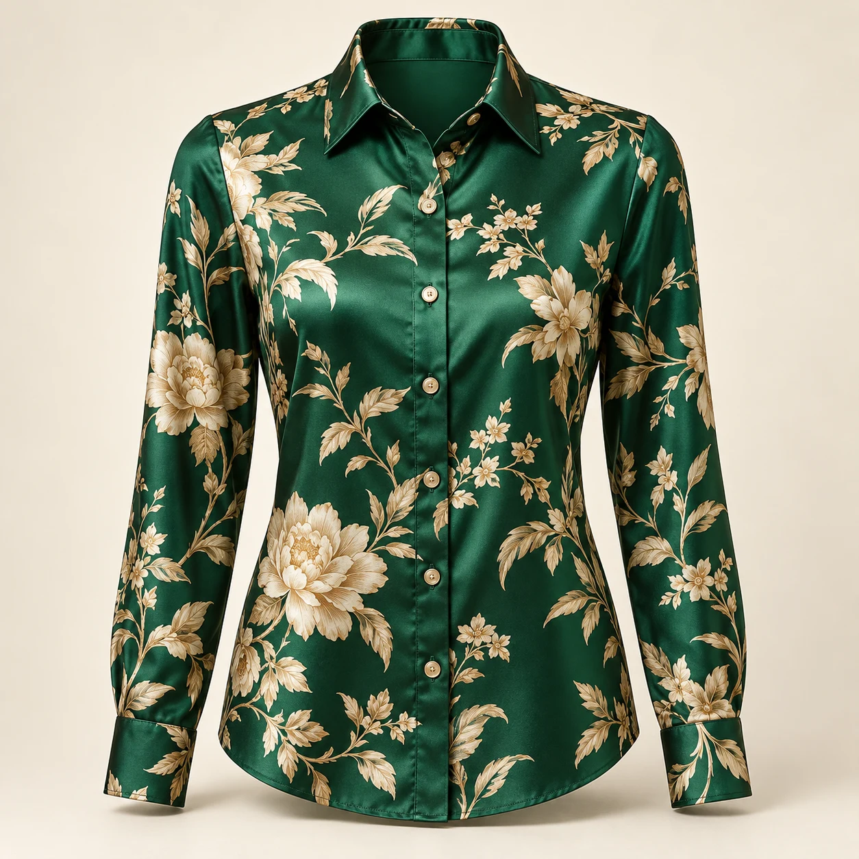 Emerald Gallery Silk Shirt — Emerald / Champagne