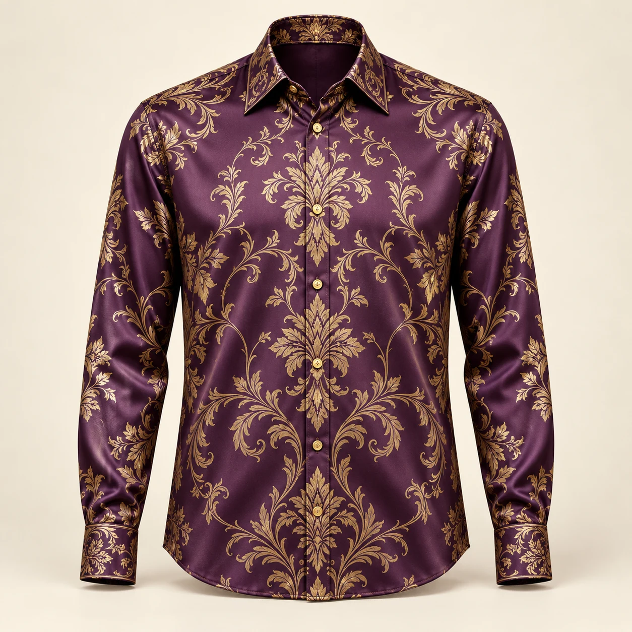 Plum Ornament Silk Shirt — Plum / Light Gold