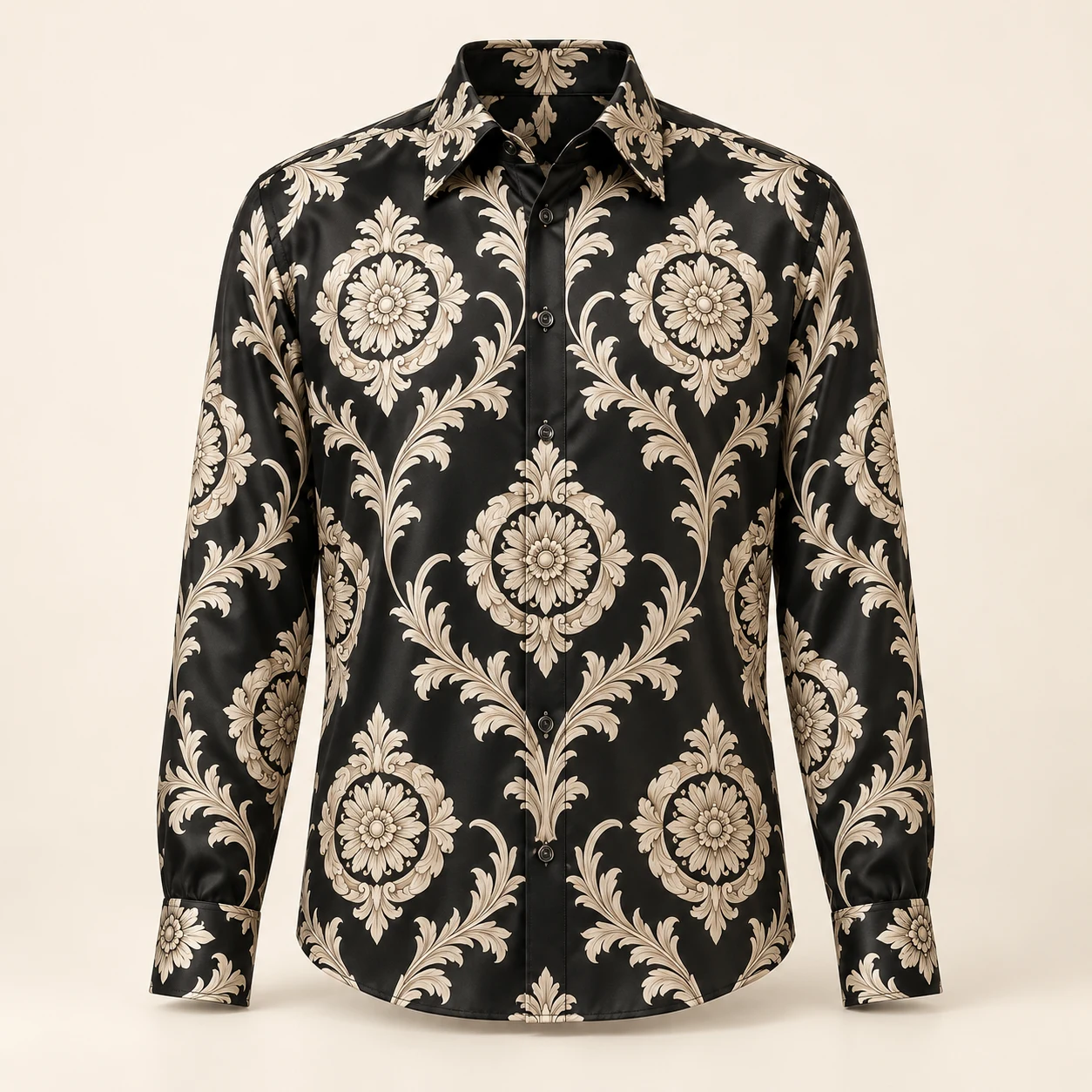 Onyx Rosette Silk Shirt — Black / Ivory