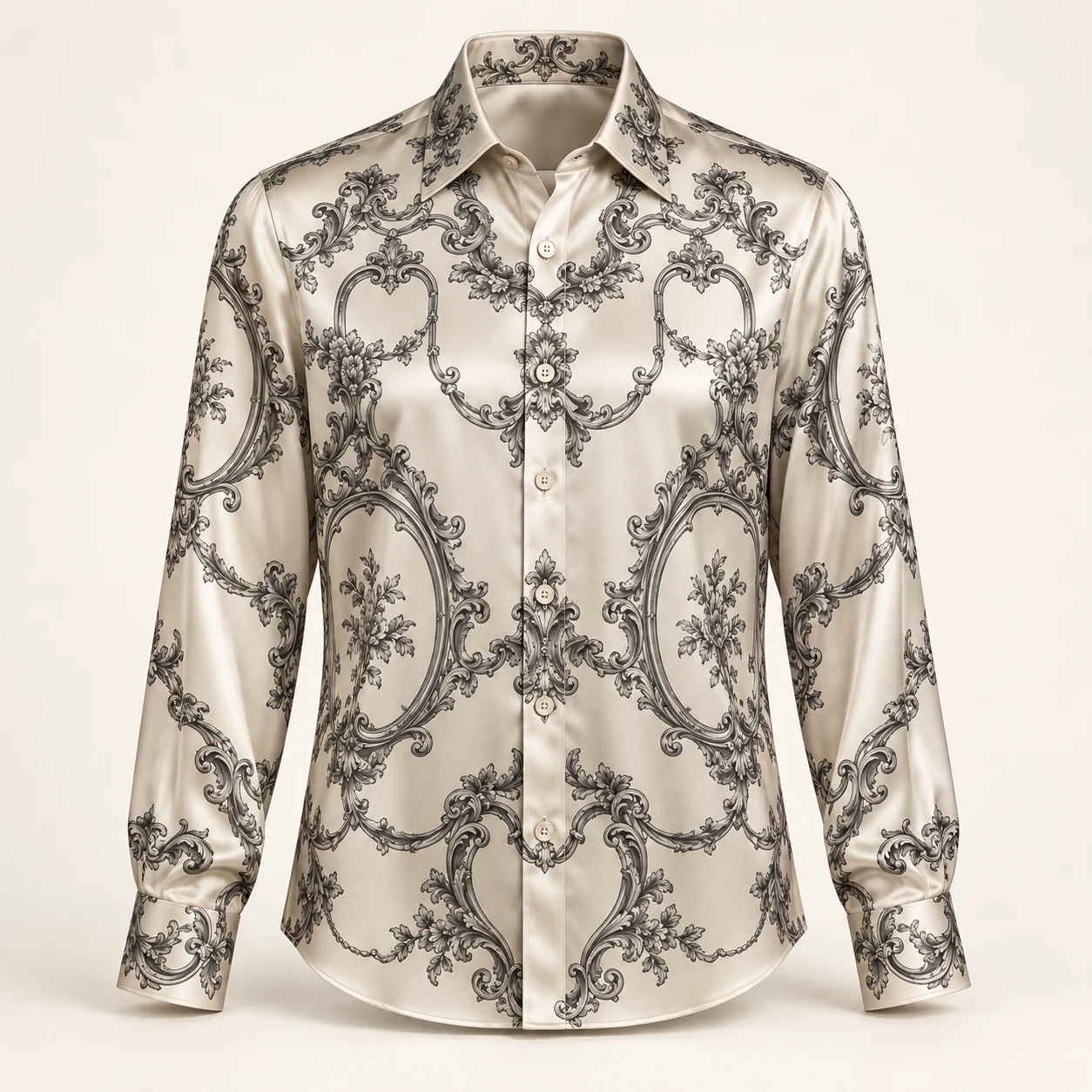 Pearl Cartouche Silk Shirt — Pearl / Charcoal