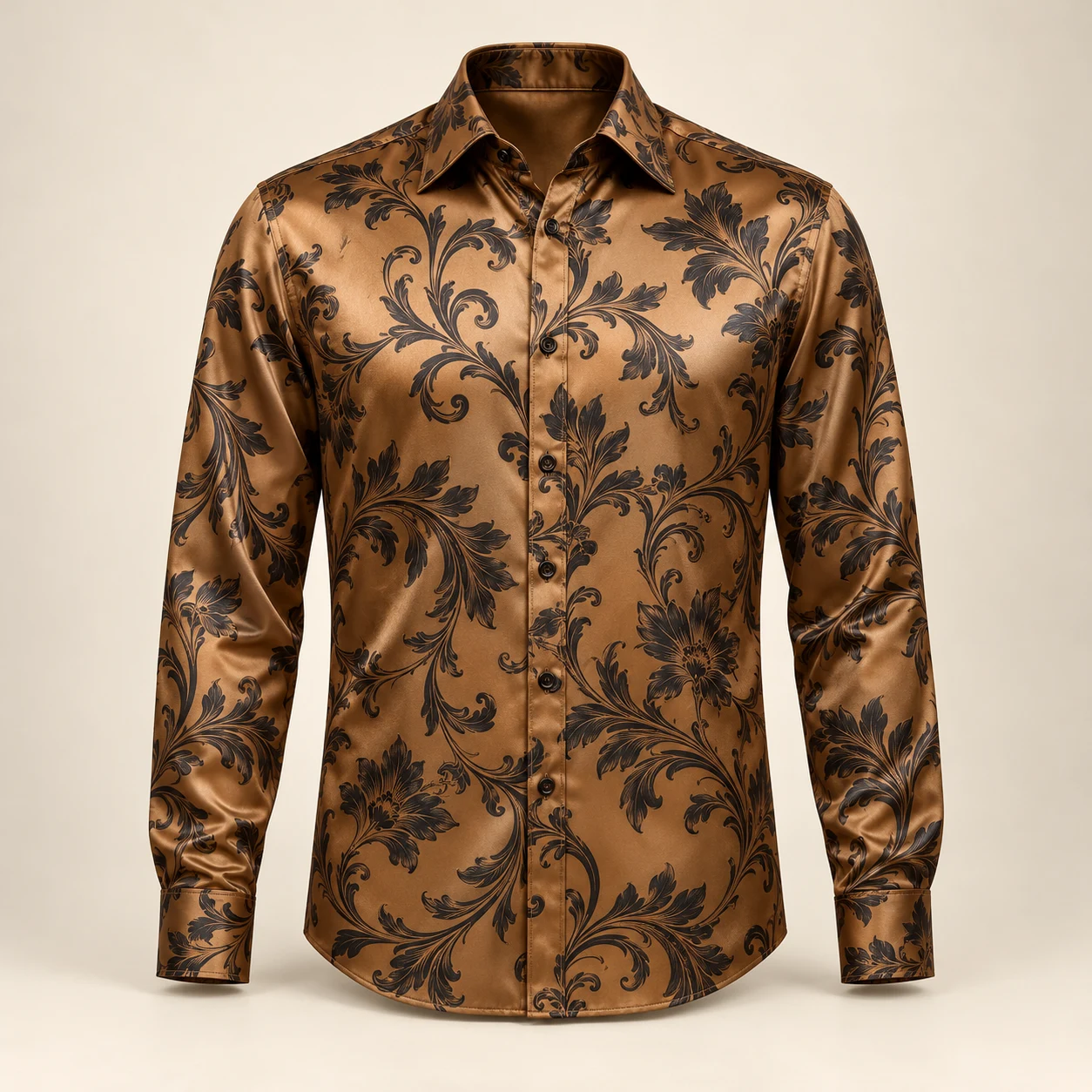 Bronze Botanica Silk Shirt — Bronze / Black